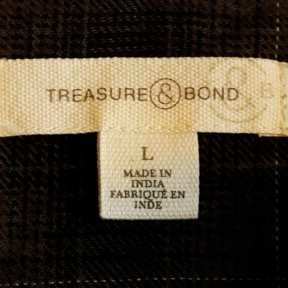 Treasure‎ & Bond Womens Button Front Shirt Black Gray Baring Plaid Cotton L New - Picture 8 of 10